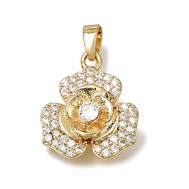 Brass Micro Pave Clear Cubic Zirconia Pendants, Flower Charms, Rack Plating, Long-Lasting Plated, Cadmium Free & Lead Free