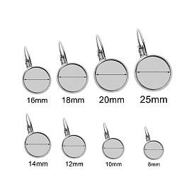 Stainless Steel Leverback Earring Findings, with Flat Round Tray