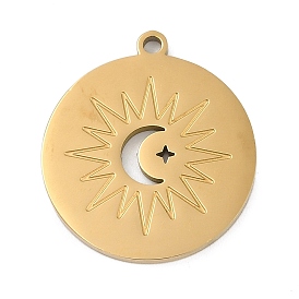 304 подвески из нержавеющей стали, плоский круглый с солнечным шармом, ионное покрытие (ip)