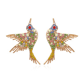 Fashionable Vintage Alloy Inlaid Diamond Bird Earrings for Women