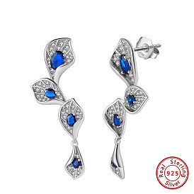 925 Sterling Silver Cubic Zirconia Leaf Stud Earrings