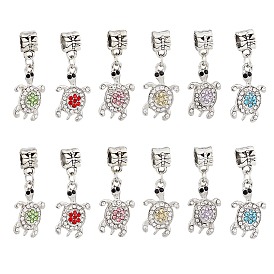 12 шт. 6 цвета черепаховый сплав стразы европейские подвески, Подвески с большими отверстиями, античное серебро