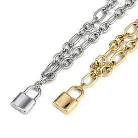 304 Stainless Steel Lock Pendant Figaro Chain Necklaces