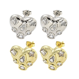 Heart Rack Plating Brass Micro Pave Cubic Zirconia Earrings for Women, Cadmium Free & Lead Free, Long-Lasting Plated