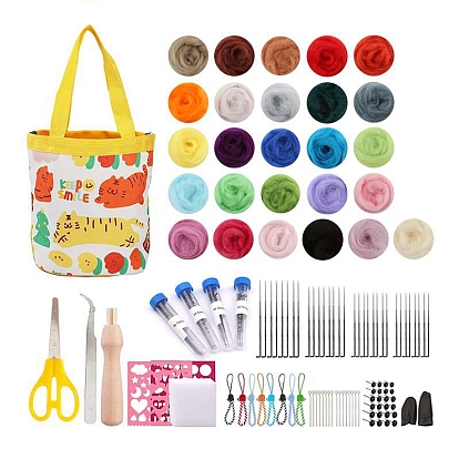 Needle Felting Kit, including Tiger Pattern Bag, Scissor, Tweezers, Wool, Craft Eye, Needle