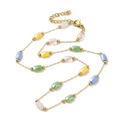 304 ожерелье из нержавеющей стали, Прямоугольные ожерелья-цепочки из стеклянных бусин