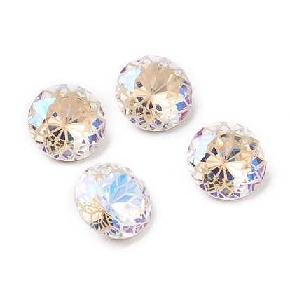 K9 Glass Rhinestone Pointed Back Cabochons, Random Color Back Plated, Faceted, Diamond, Flower Pattern