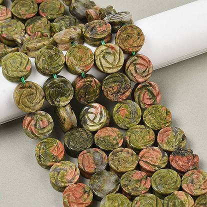 Нити резных бусин из натурального унакита, цветок розы