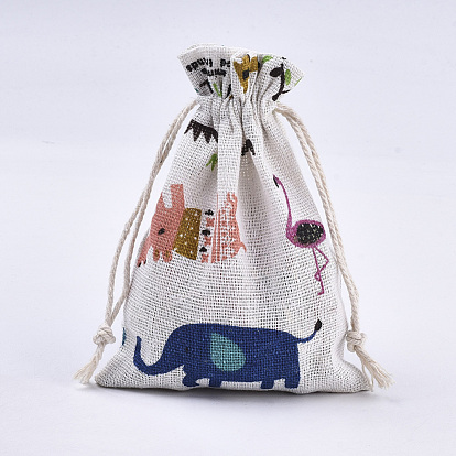 Polycotton(Polyester Cotton) Packing Pouches Drawstring Bags, with Animal Printed