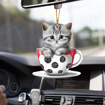 Cat Shape Acrylic Pendant Decorations, for Car