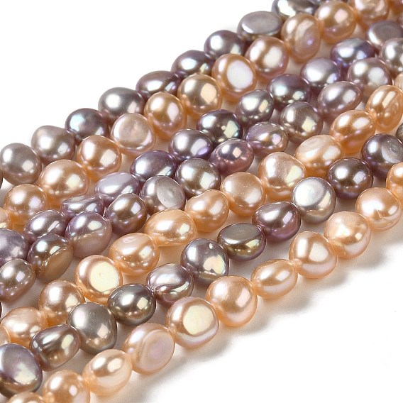 Нити из натурального культивированного пресноводного жемчуга, двух сторон полированной, класс 6а+