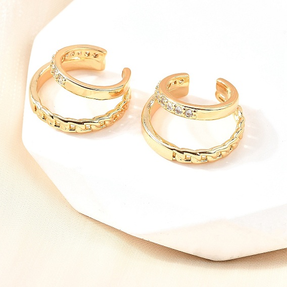 Латунные серьги-манжеты из прозрачного кубического циркония, двухслойный с-образный