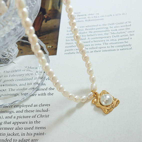 Irregular Pendant with Imitation Pearl Inlay and Delicate Freshwater Pearl Necklace for Women