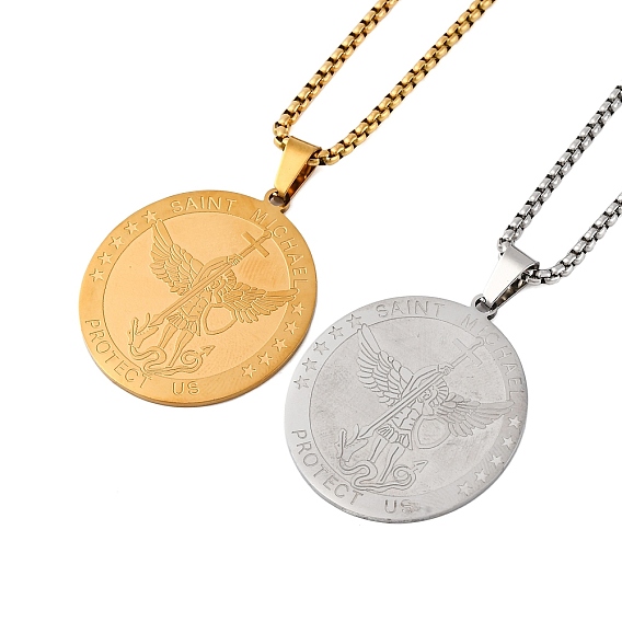 201 нержавеющая сталь архангел святой михаил медальон кулон коробка цепь ожерелья для женщин