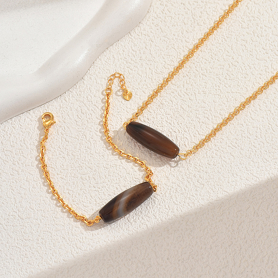 Комплекты браслетов и ожерелий из натурального агата овальной формы для женщин, металлические ювелирные наборы