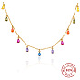 925 Sterling Silver Colorful Diamond Water Drop Pendant Necklace for Women