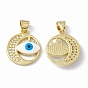 Rack Plating Brass Micro Pave Clear Cubic Zirconia Charms, with Enamel, Long-Lasting Plated, Cadmium Free & Lead Free, Flat Round with Evil Eye