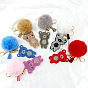 Cute Bear Fur Ball Keychain with Rhinestone and Fluffy Pom-pom Pendant