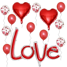 Heart & Round & Word Love Valentine's Day Theme Balloons Set, Including Sequins Balloons, Latex Balloons and Aluminium Film Balloons, for Party Festival Home Decorations