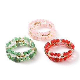 Ensembles de bracelets en perles extensibles, avec des perles de pierres fines, perles acryliques de pierres fines d'imitation, Des billes de verre, perles d'hématite synthétiques non magnétiques et perles de plastique ccb, ronde