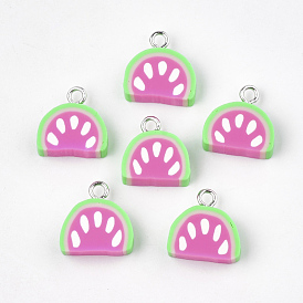 Handmade Polymer Clay Pendants, with Iron Findings, Fruit, Platinum
