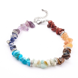 Jetons de chakra bracelets de cheville en perles de pierres précieuses naturelles et synthétiques, avec des perles d'alliage, argent antique et platine
