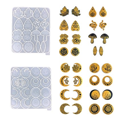 Moon/Mushroom/Snake DIY Silicone Pendants Molds, Resin Casting Molds, for UV Resin, Epoxy Resin Jewelry Making