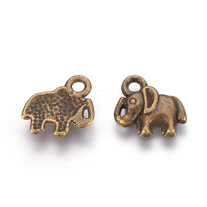 Tibetan Style Alloy Charms, Lead Free and Cadmium Free, Elephant, 11x11x2mm, Hole: 2.5mm