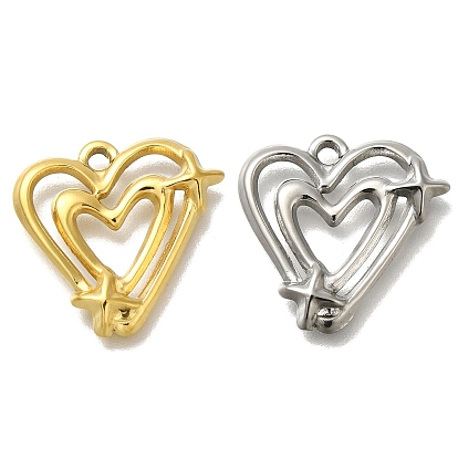 Ионное покрытие (ip) 304 подвески из нержавеющей стали, сердце со звездным шармом