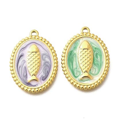 304 нержавеющей стальной эмали подвески, овал с подвеской в виде рыбы, реальный 18 k позолоченный