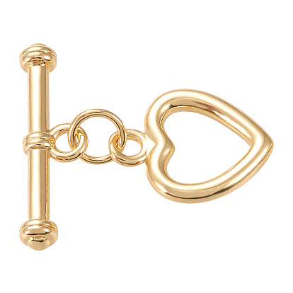Laiton fermoirs toggle, plaqué longue durée, coeur et barre