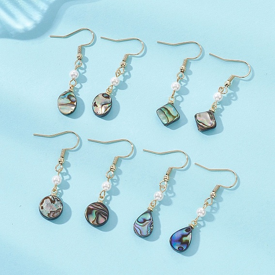 Естественно Paua оболочки болтаться серьги, с натуральными бусинами, разнообразные, золотые