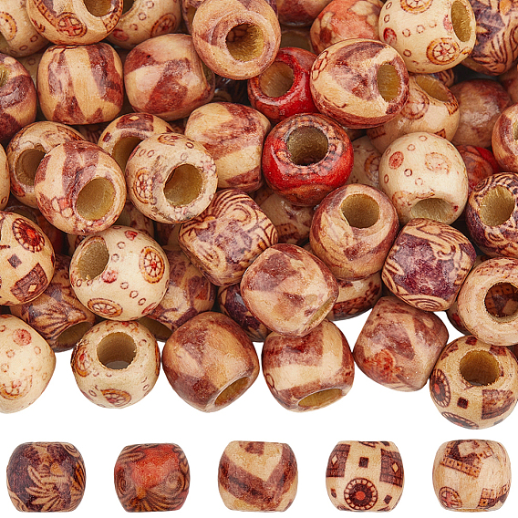 3 сумки с напечатанными деревянными крашеными бусинами, бусины с большим отверстием, баррель