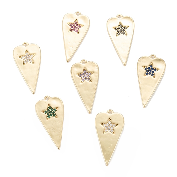 Brass Micro Pave Clear Cubic Zirconia Pendants, Long-Lasting, Teardrop