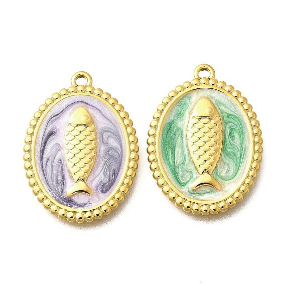 304 нержавеющей стальной эмали подвески, овал с подвеской в виде рыбы, реальный 18 k позолоченный