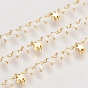 Handmade Brass Chains, with Faceted Glass Beads, Curb Chains and Star Beads, Long-Lasting Plated, Soldered, with Spool