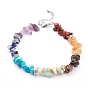 Chakra Chips Natural & Synthetic Gemstone Beaded Anklets, with Alloy Beads, Antique Silver & Platinum