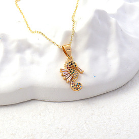 Stylish Seahorse Pendant Necklace with 18K Gold Plating and Micro-Inlaid Zircon Stone
