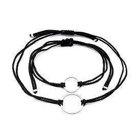 Conjuntos de pulseras trenzadas con cordón de nailon ajustable, pulseras de la amistad, con 304 anillo de enlace de acero inoxidable y cuentas de latón