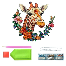 Giraffe Diamond Painting Kits, Including Acrylic Rhinestones Bag, Diamond Sticky Pen, Tray Plate, Metal Chain, Glue Clay and Canvas