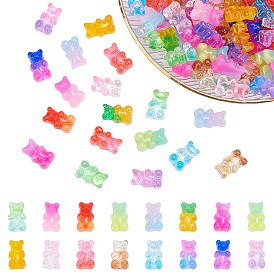 ARRICRAFT 150Pcs 15 Colors Resin Cabochons, with Glitter Powder, Two Tone, Gradient Color, Bear