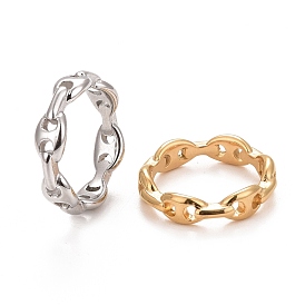 304 Stainless Steel Coffee Bean Chain Shape Open Cuff Ring for Women