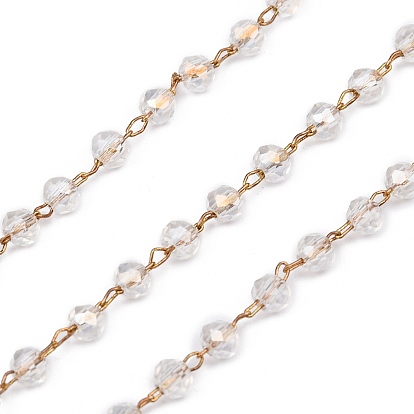 Ручной цепи стекло бисером, пайки, с катушкой, цепи латуни, граненые, рондель