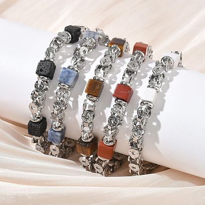 Браслеты-цепочки из натуральных драгоценных камней для женщин, кубические, с 201 нержавеющей сталью и 304 фурнитурой из нержавеющей стали