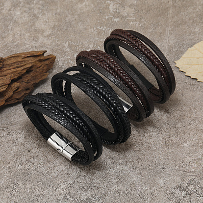 Minimalist Braided Leather Magnetic Clasp Bracelet for Men - Retro and Trendy Design
