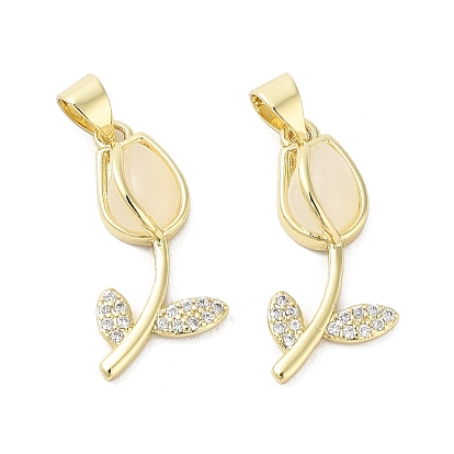 Подвески из цветочной смолы, покрытие стойки латунь микро паве прозрачные подвески в виде розы с кубическим цирконием, без кадмия и без свинца, долговечный