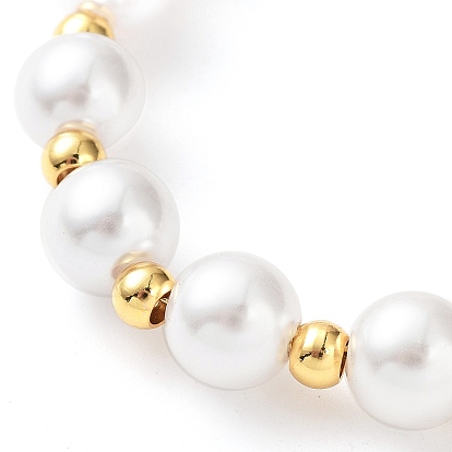 Plastic Pearl Round Beaded Bracelet, with 304 Stainless Steel Clasp