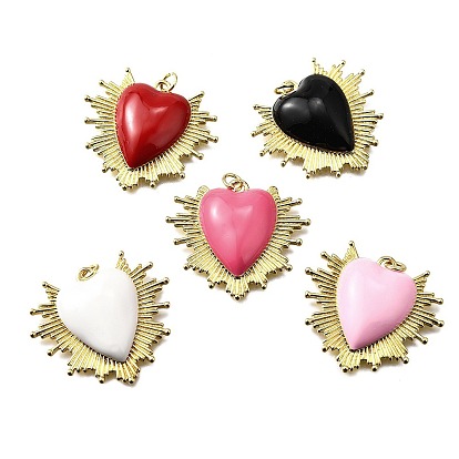 Латунь эмаль подвески, стойки покрытие, сердце, долговечный, без свинца и без кадмия, реальный 18 k позолоченный, с целью перехода в кольце