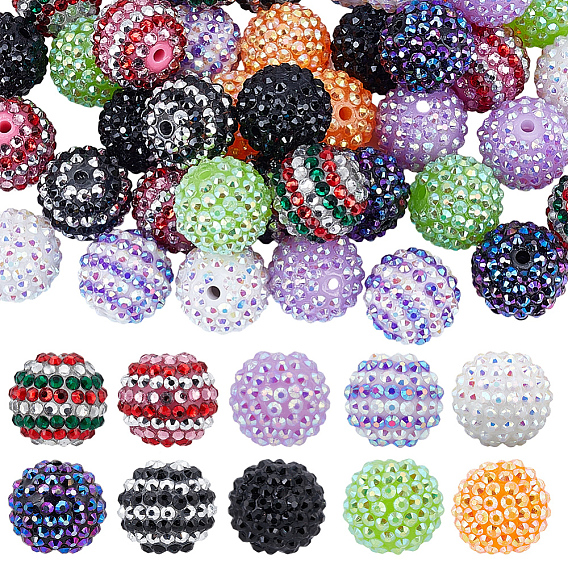 40шт 10 цвета смолы бусины со стразами, с акриловыми круглыми бусинами внутри, для жевательной резинки ювелирных изделий