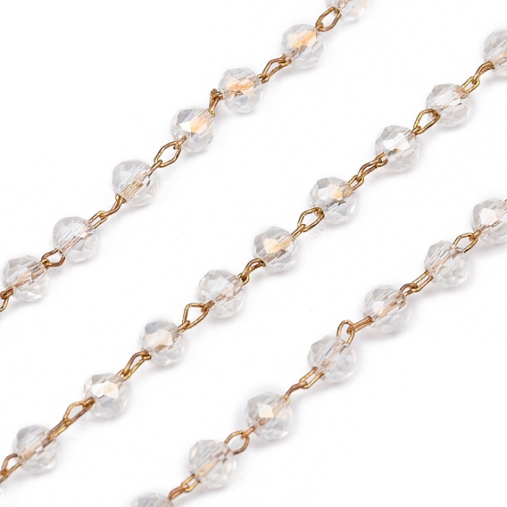 Ручной цепи стекло бисером, пайки, с катушкой, цепи латуни, граненые, рондель